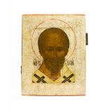 Porträt-Ikone des Heiligen Nikolaus16. Jh., Russland, Moskauer Malschule, Tempera auf Holz, 33,4