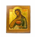 Ikone 'Heiliger Johannes der Vorläufer'Russland, 19. Jh., Tempera auf Holz, auf Goldgrund,