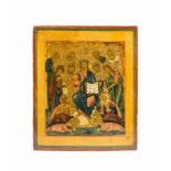 Ikone 'Erweiterte Deesis'Russland, 19. Jh., Tempera auf Holz, auf Goldgrund, 31 cm x 26,5 cm,