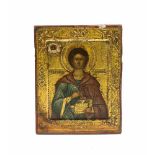Ikone 'Arztheiliger Panteleimon'Russland, 19. Jh., Tempera auf Holz, auf Goldgrund, 13 cm x 10,2 cm,