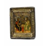 Ikone 'Heilige Dreifaltigkeit'Russland, 19. Jh., Tempera auf Holz, mit versilberter Risa, 24 cm x