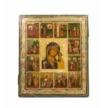 Ikone 'Gottesmutter von Kazan'19. Jh., Tempera auf Holz, seltene Motivdarstellung mit 12 Szenen
