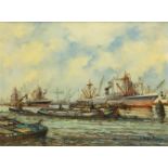 Willem Bos (1906 - 1977 Niederlande)Hafenszene in Rotterdam, Öl auf Leinwand, 60 cm x 80 cm, unten
