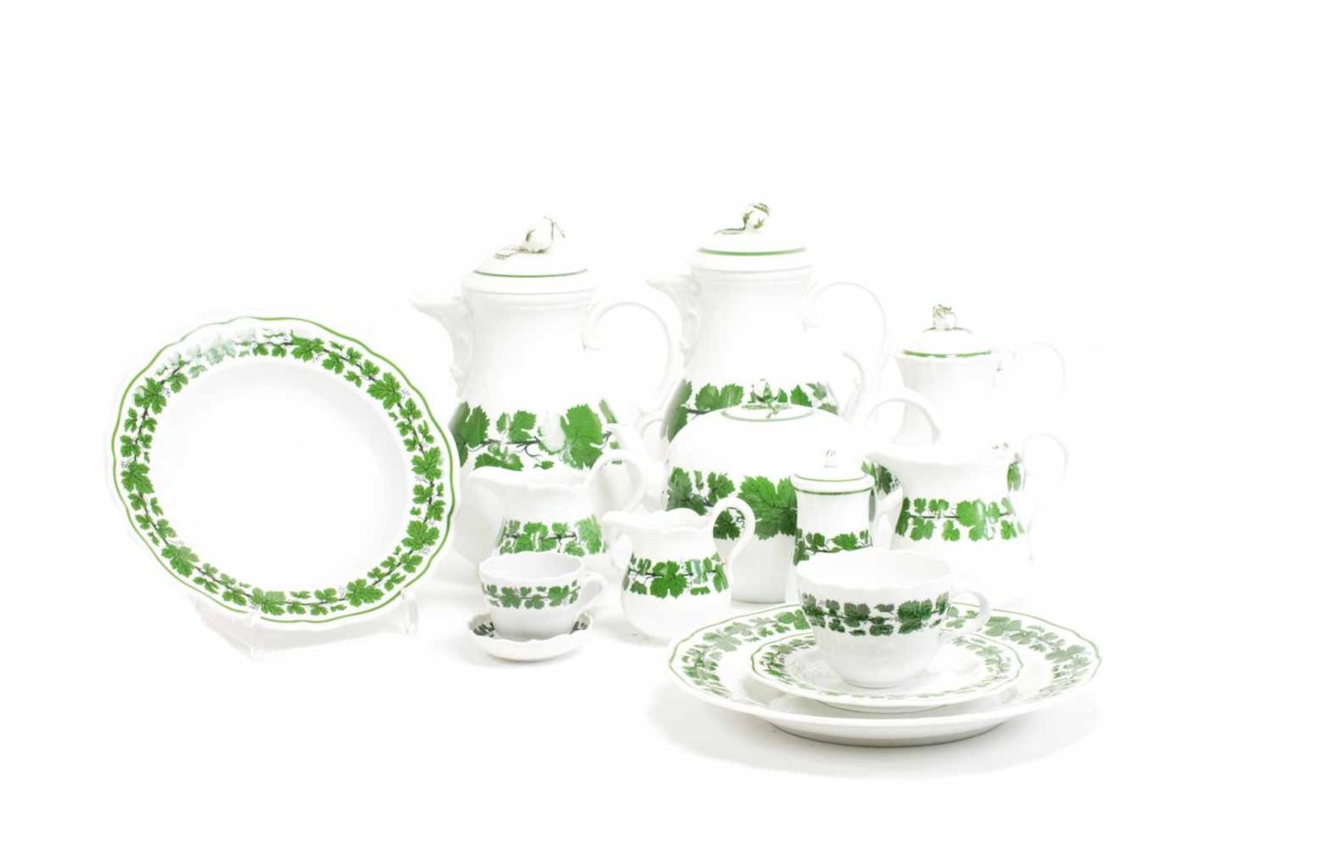 Coffee and dining service for 12 people 157 pieces, Meissen, 19.-20. Century, Decor 'Green