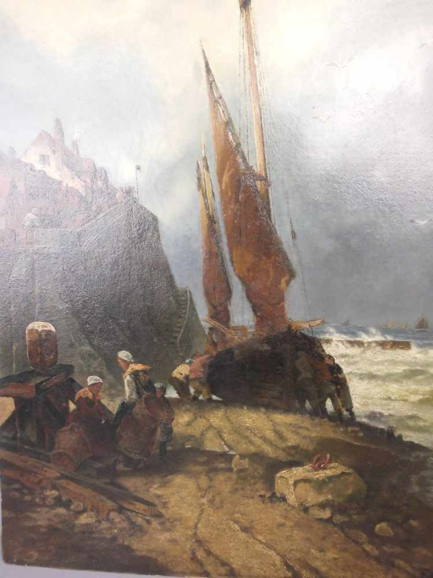 OEHME, ERNST ERWIN (Dresden 1831-1907 ebd.), Gemälde / painting: "Anlandendes Fischerboot vor - Image 3 of 4