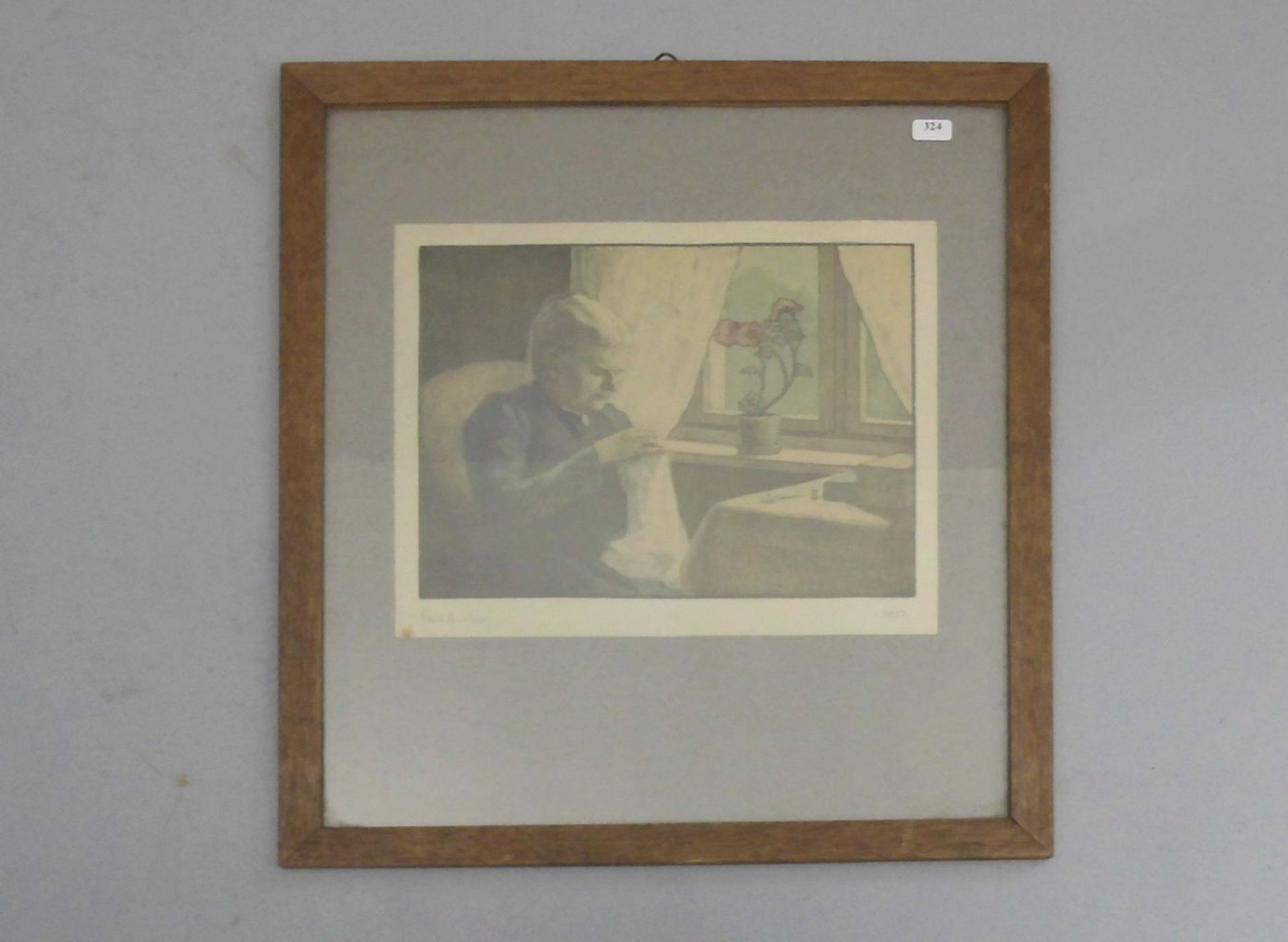 VON CROEBER, PAUL OTTO (geb. 1874), Farblithografie / Künstlersteinzeichnung: „Interieur mit Frau