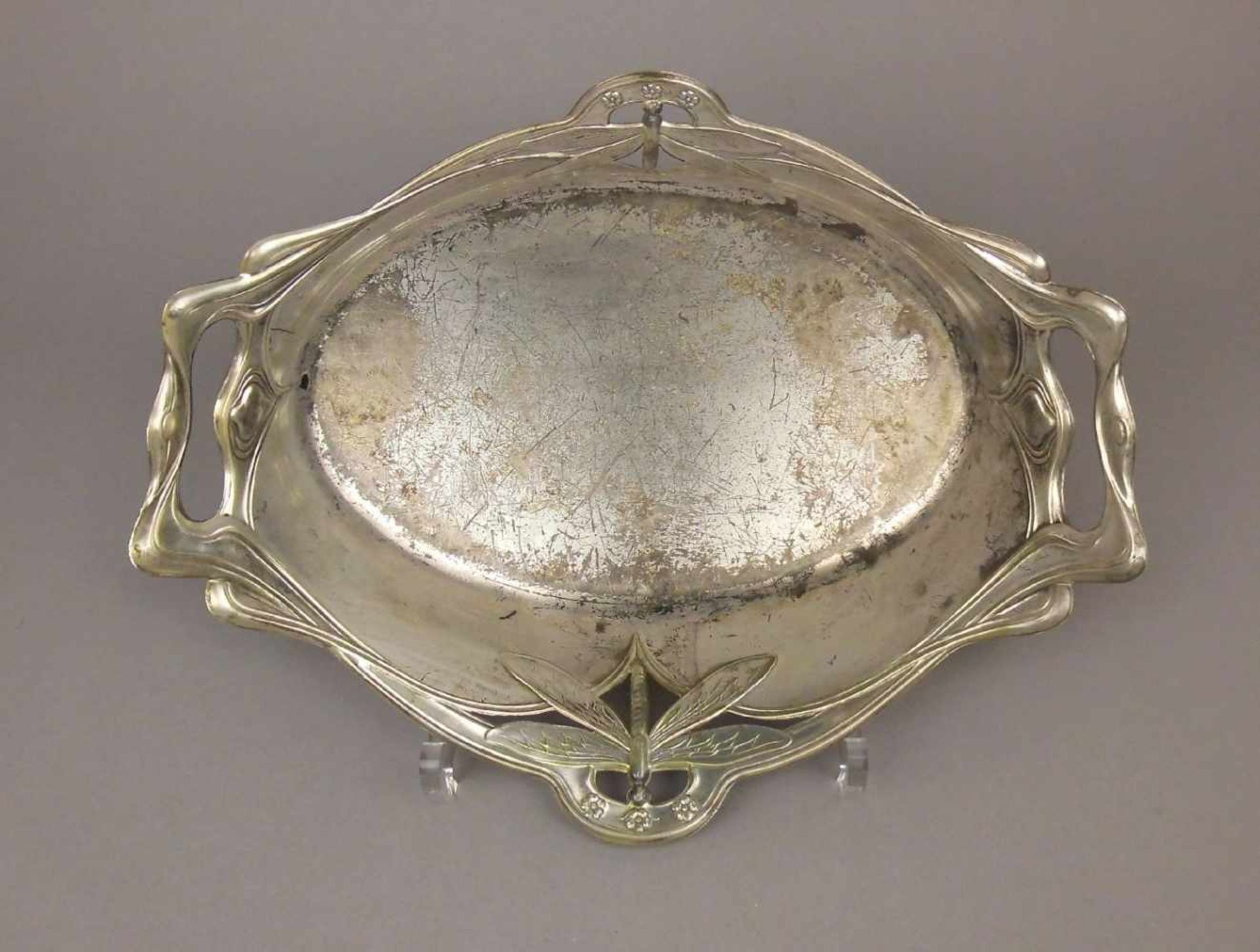 JUGENDSTILSCHALE MIT LIBELLENMOTIV, art nouveau bowl with dragonfly, versilbertes Metall ( - Image 3 of 3
