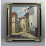 MALER DES 20. JH., Gemälde / painting: "Mediterrane Gasse", Öl auf Leinwand, u. r. unleserlich