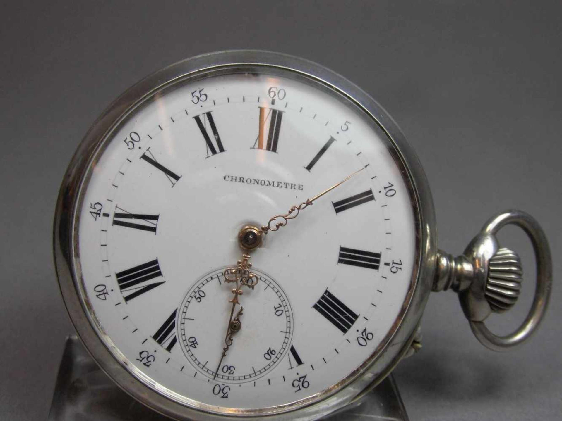 SILBERNE TASCHENUHR MIT CHRONOMETER-HEMMUNG / pocket watch, Schweiz, um 1900, Handaufzug (Krone - Image 2 of 10