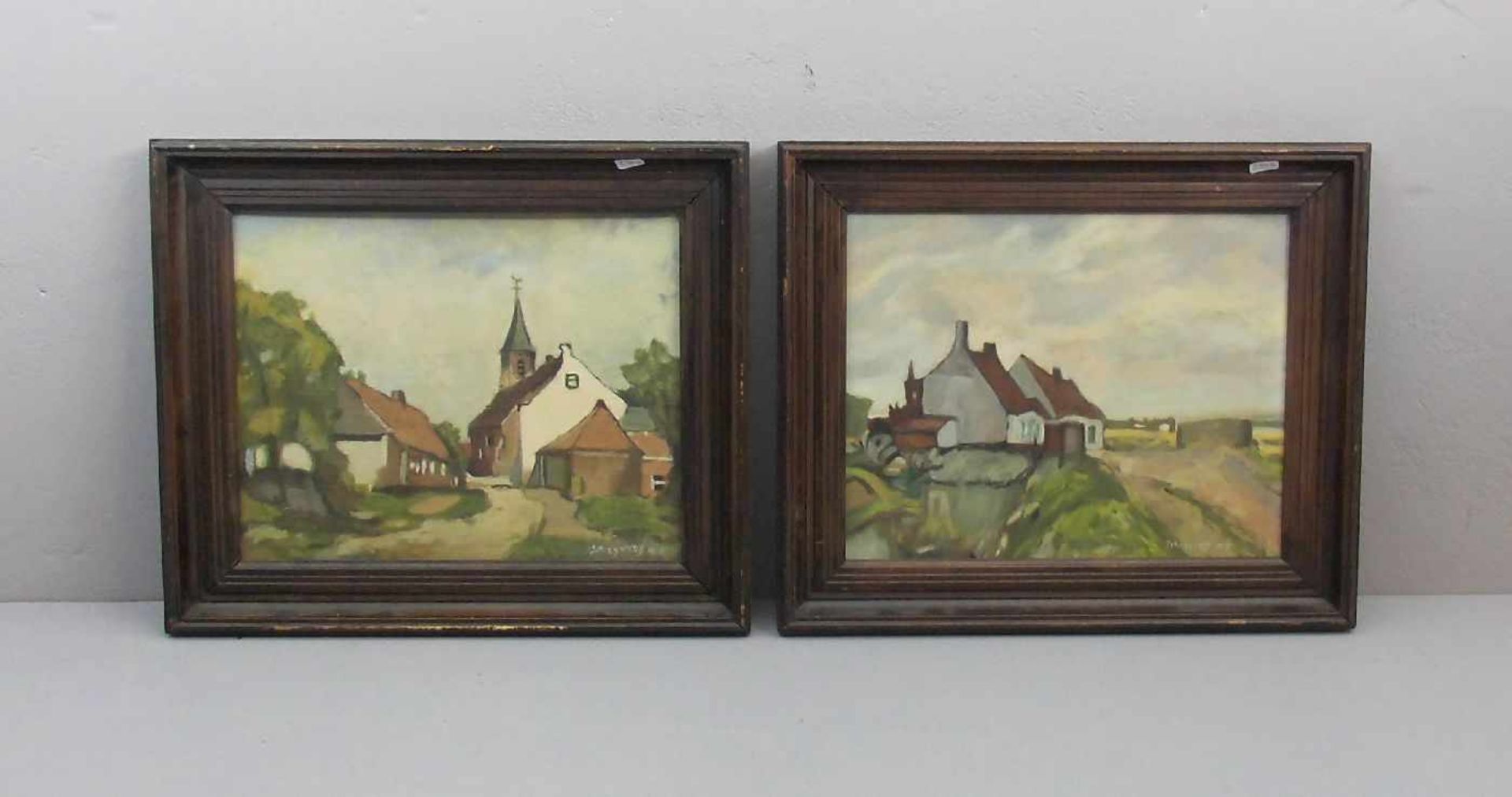 SCHRYVERS HC (oder NC, Maler des 20. Jh.), Paar Gemälde / paintings: "Dorfansicht mit Kirchturm" und