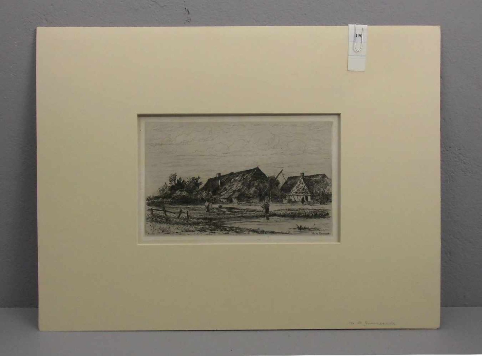 DE GRAVESANDE, CH. (19./20. Jh.), Radierung / etching: "Reetgedecktes Gehöft mit Ziehbrunnen und