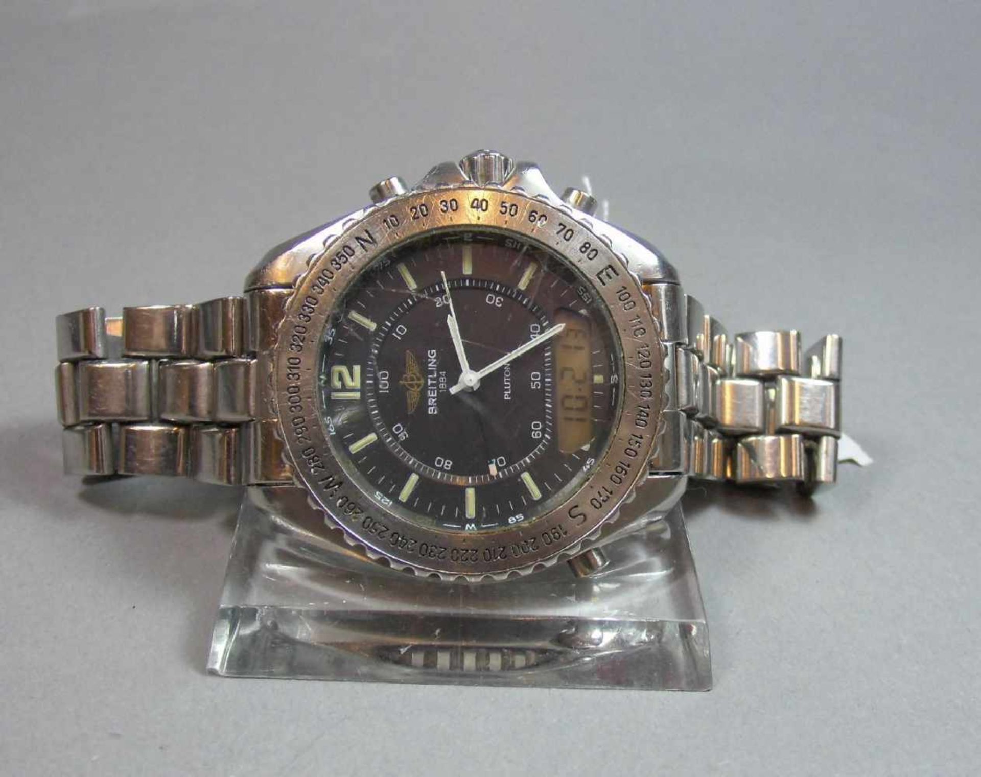 BREITLING "PLUTON" ARMBANDUHR / wristwatch, Quarz-Uhr, Schweiz. Stahlgehäuse mit drehbarer - Bild 3 aus 9