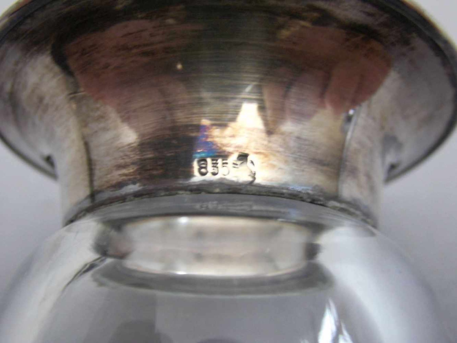 GLASVASE MIT SILBERMONTUR, Glas und 835er Silber, 1. H. 20. Jh.. Leicht gebauchter und - Bild 4 aus 4