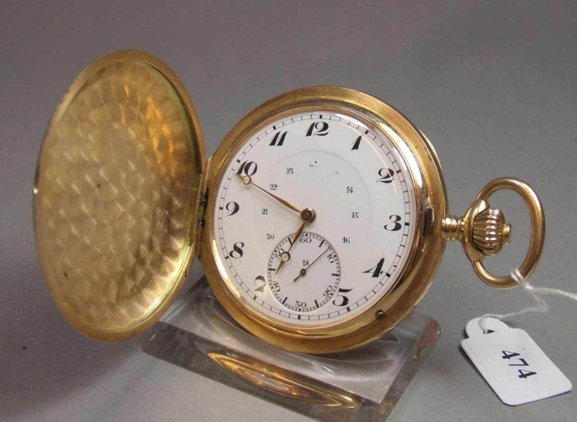 GOLDENE IWC SAVONETTE / TASCHENUHR / hunter case pocket watch, Handaufzug (Krone und Schieber), 1.