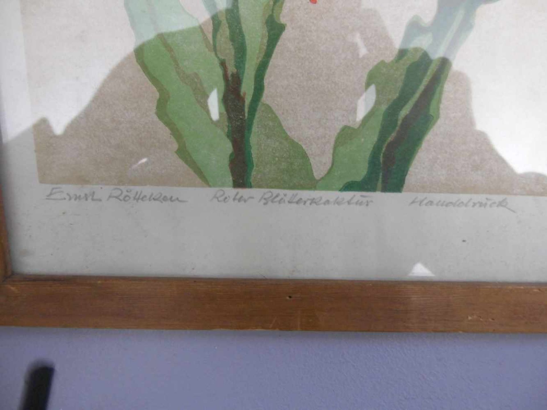 RÖTTEKEN, ERNST (Detmold 1882-1945), Farblinolschnitt: "Roter Blätterkaktus", mit Bleistift signiert - Image 2 of 2