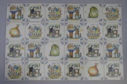 KONVOLUT FLIESEN / tiles, 20. Jh., insg. 24 Stück, terrakottafarbener Scherben, polychrom staffiert,