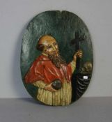 RELIEF IM NAZARENERSTIL: "Hl. Hieronymus in der Studierstube", ovales Hochrelief aus drei gefügten