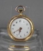 GOLDENE DAMEN-TASCHENUHR / HÄNGEUHR / open face pocket watch, um 1900, Schweiz, Handaufzug (Krone
