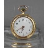 GOLDENE DAMEN-TASCHENUHR / HÄNGEUHR / open face pocket watch, um 1900, Schweiz, Handaufzug (Krone