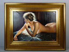 DEL PANTEF (?, 20. Jh.), Gemälde / painting: "Liegender weiblicher Akt", Öl auf Leinwand / oil on