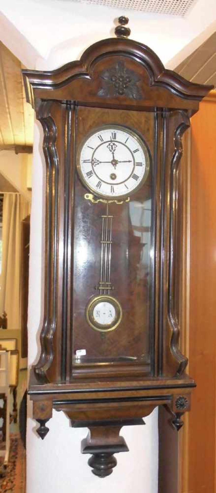 REGULATOR / WANDUHR / wallclock, Gründerzeit, um 1900, Schlüsselaufzug (Schlüssel liegt bei).