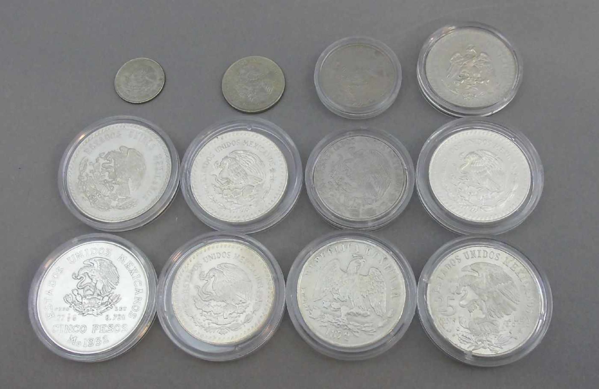 GROSSES KONVOLUT MÜNZEN / SILBER-MÜNZEN - MEXIKO / silver-coins, 19./ 20. Jh., 12 Münzen mit