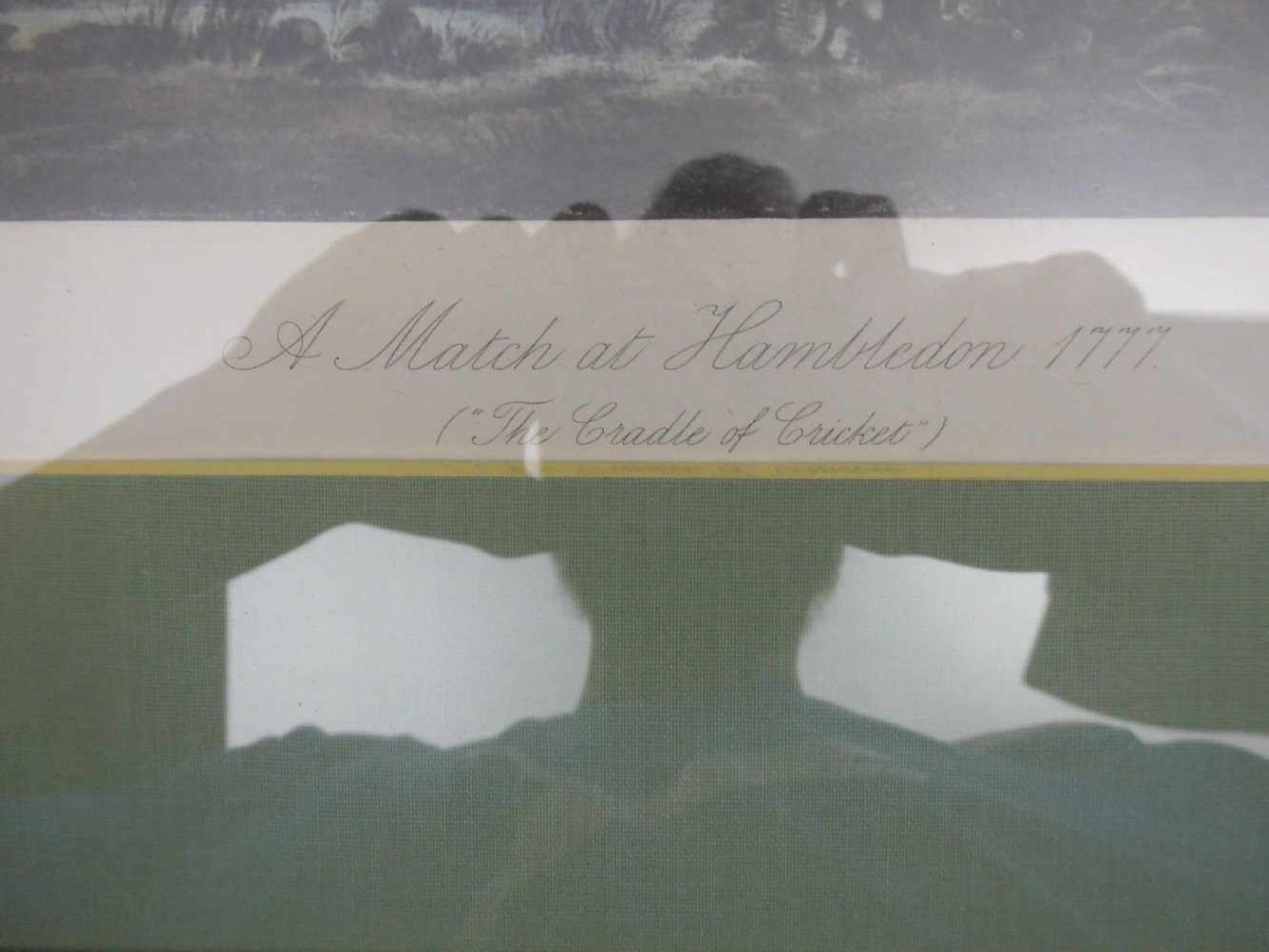 GRAFIK ZUM KRICKET-SPIEL: "A MATCH AT HAMBLEDON 1777 ("The Craddle of Cricket"), Farbdruck, " - Bild 2 aus 3