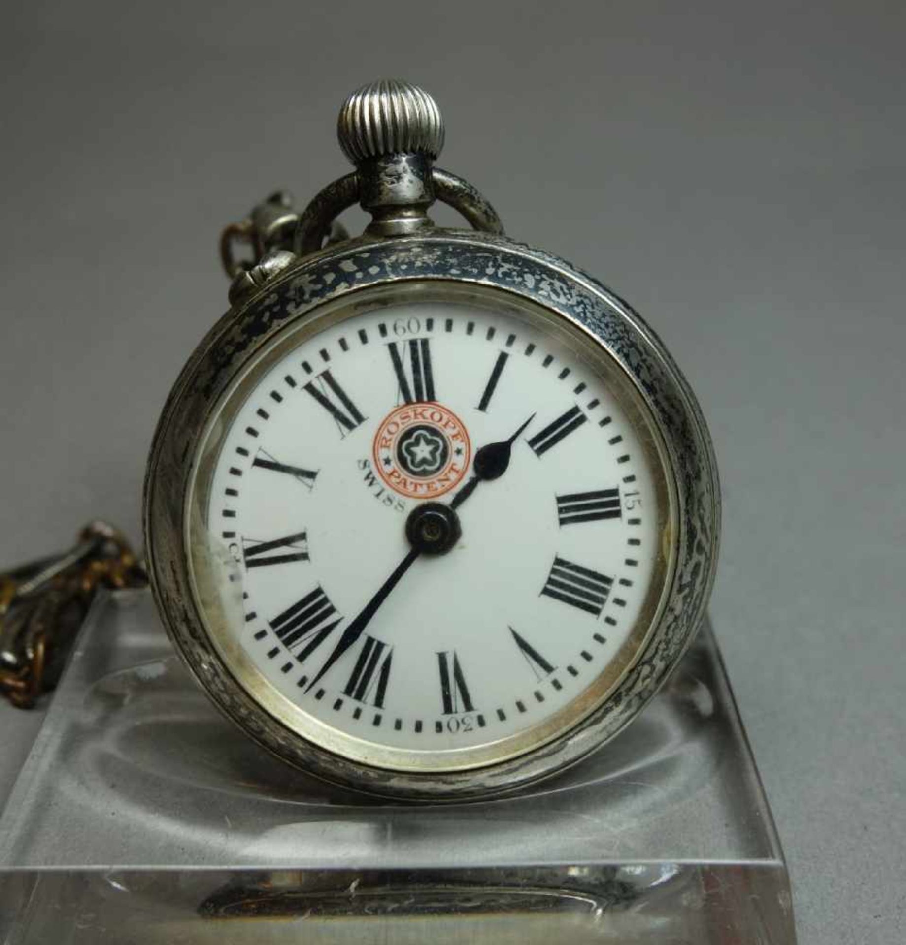 SILBERNE TASCHENUHR AN UHRENKETTE / open face poket watch, Handaufzug, Manufaktur Fritz-Edouard - Image 2 of 6