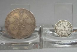 KONVOLUT MÜNZEN / coins, 2 Stück, Kaiserreich / Preussen: 1) 1 Taler, 1861, Gedenkmünze, bez. "