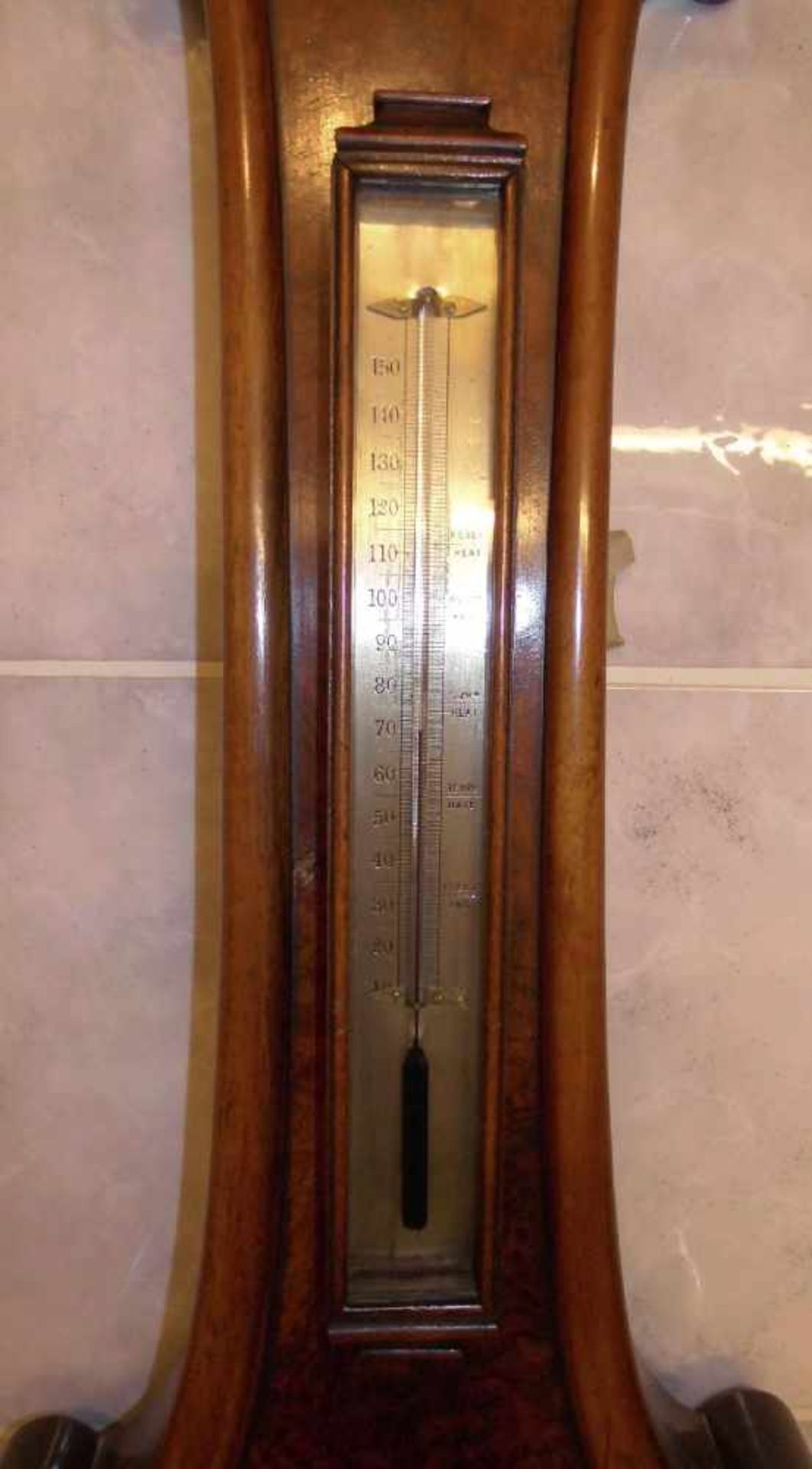 WETTERSTATION / BAROMETER, England, 19 Jh., Holz, partiell furniert. Barometer und Thermometer mit - Image 2 of 4