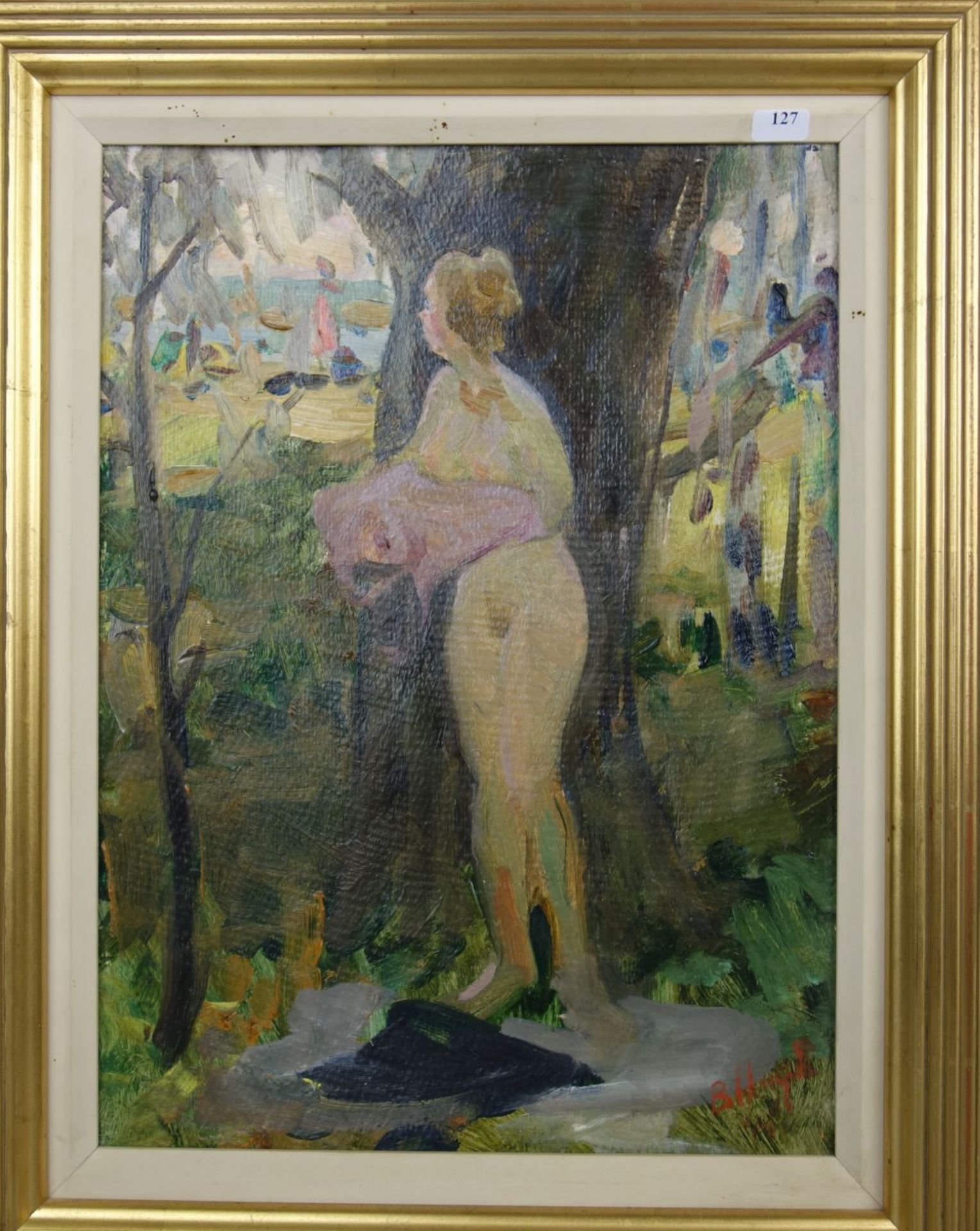 NEKRASSOW, MICHAIL (geb. 1924 in Kolomna bei Moskau), Gemälde / painting: "Badendes Mädchen", Öl auf - Bild 4 aus 6