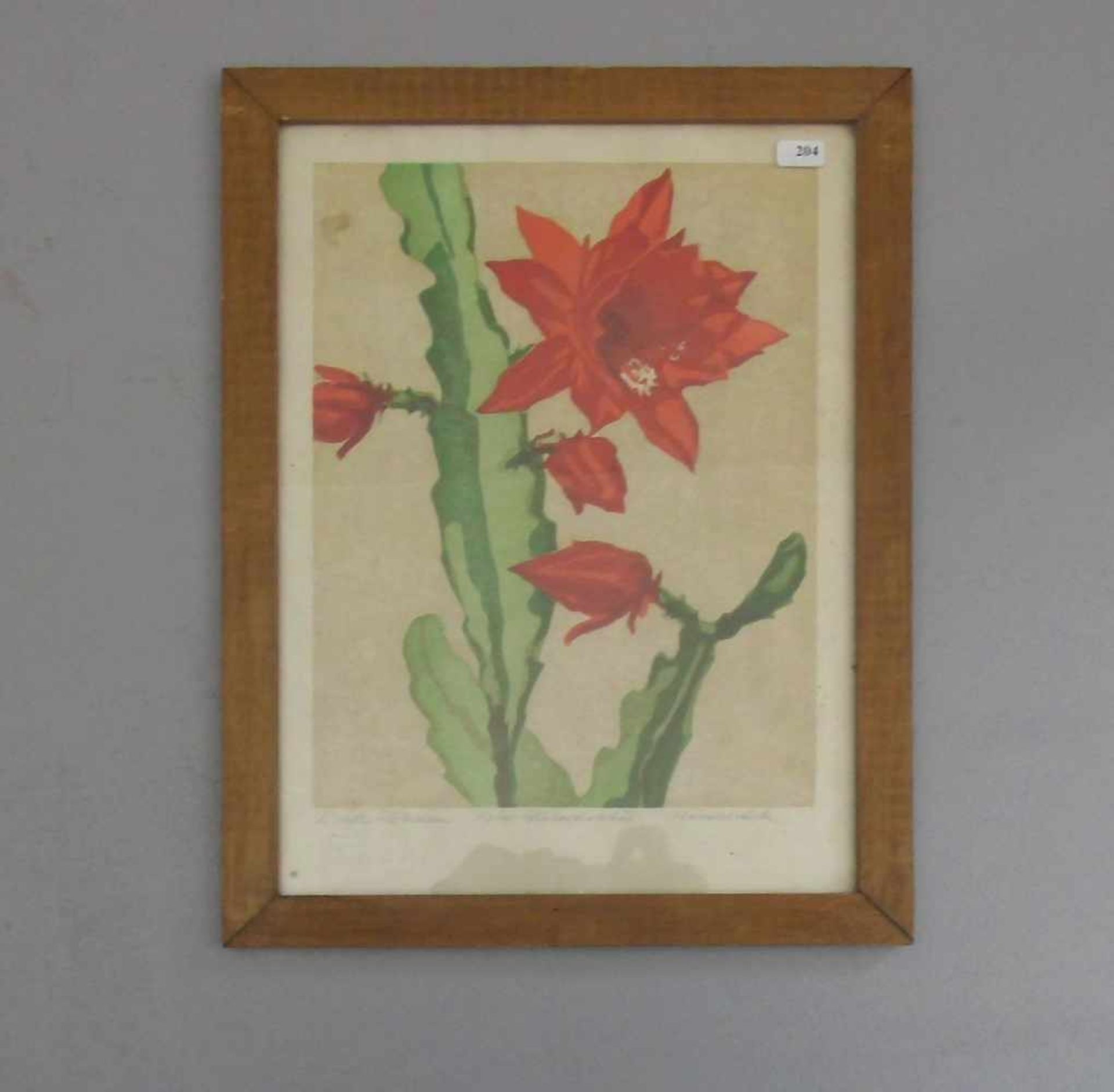 RÖTTEKEN, ERNST (Detmold 1882-1945), Farblinolschnitt: "Roter Blätterkaktus", mit Bleistift signiert