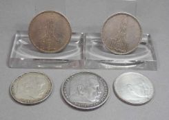 KONVOLUT MÜNZEN / REICHSMARK - 5 STÜCK / coins, WK II / Drittes Reich, insgesamt 5 Münzen, jeweils