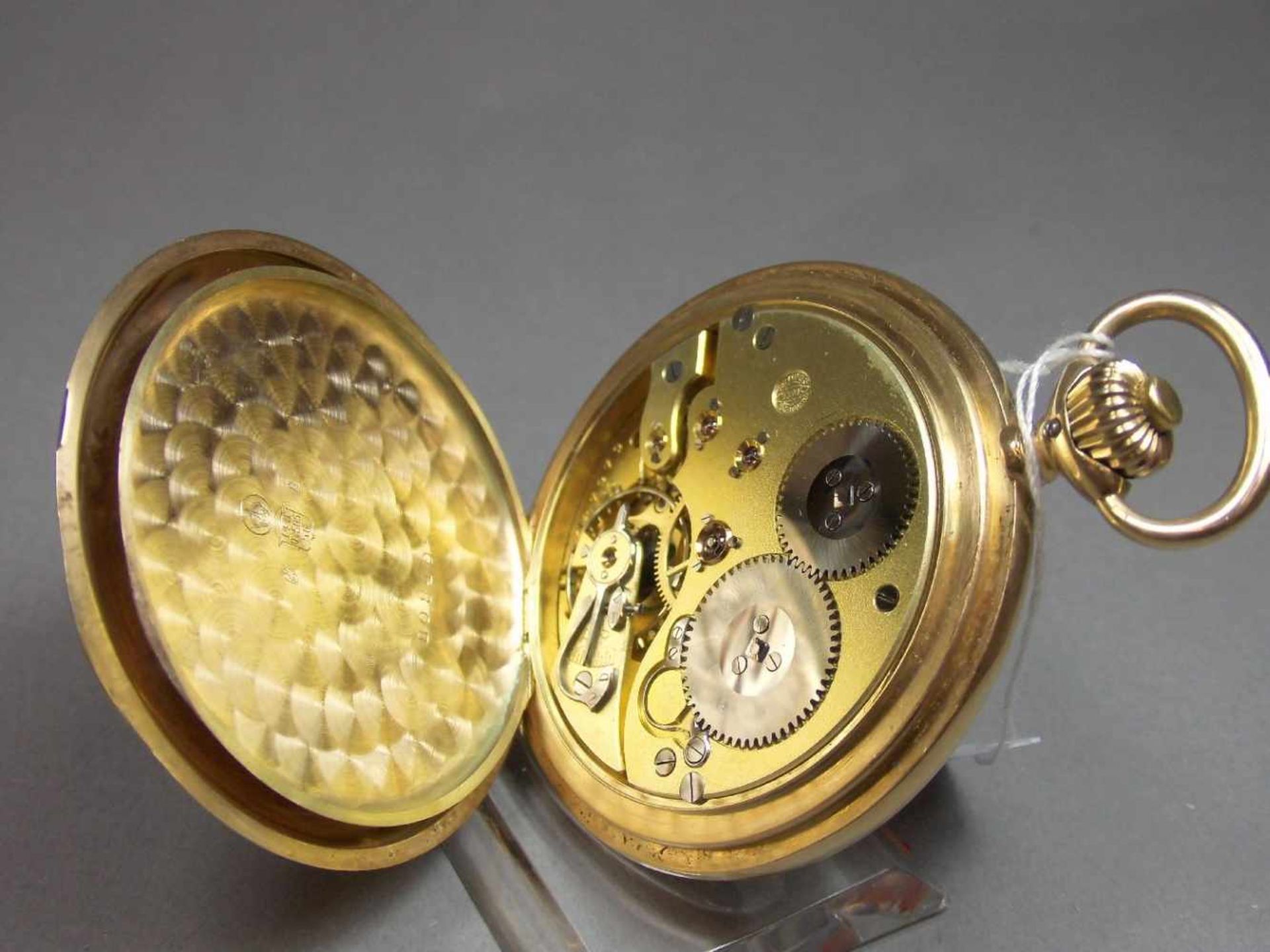 GOLDENE IWC SAVONETTE / TASCHENUHR / hunter case pocket watch, Handaufzug (Krone und Schieber), 1. - Image 6 of 9