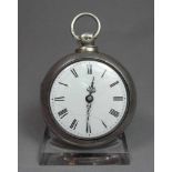 SPINDELTASCHENUHR MIT DOPPELSCHALEN-GEHÄUSE / pocket watch with pair case, Uhrengehäuse gem. "