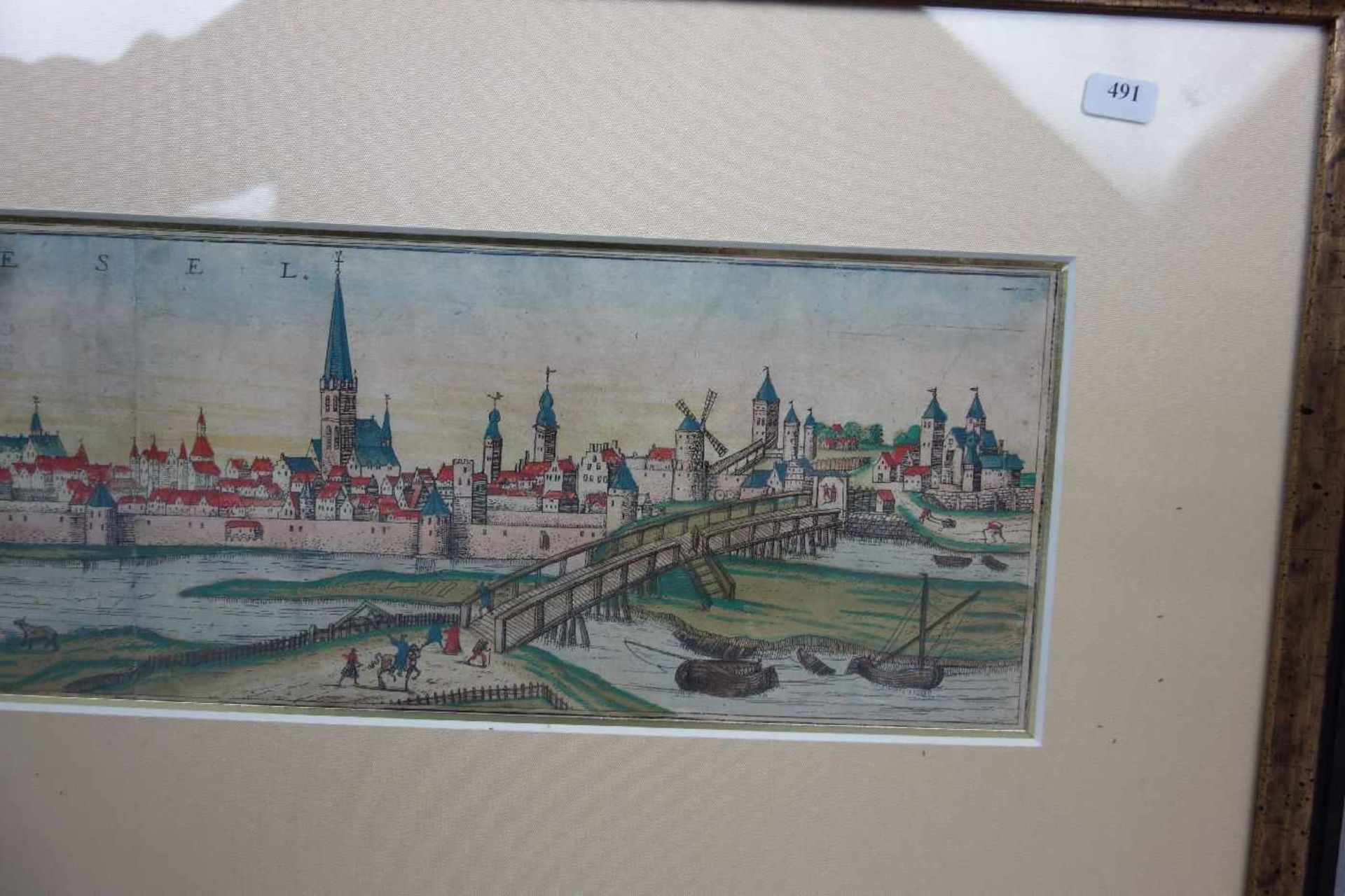 KOLORIERTER KUPFERSTICH WESEL, Ansicht der Stadt Wesel mit Titelkartusche "WESALIA INFERIOR"; aus - Image 4 of 4
