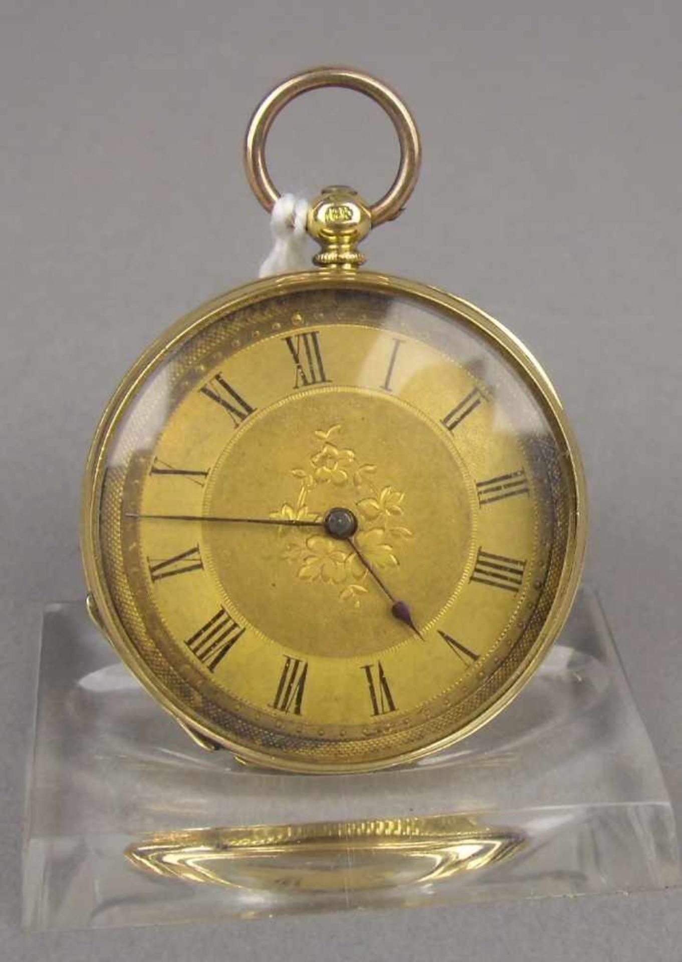 GOLDENE TASCHENUHR / HÄNGEUHR / open face pocket watch, um 1900, Schweiz, Schlüsselaufzug (ohne