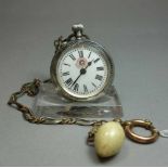 SILBERNE TASCHENUHR AN UHRENKETTE / open face poket watch, Handaufzug, Manufaktur Fritz-Edouard