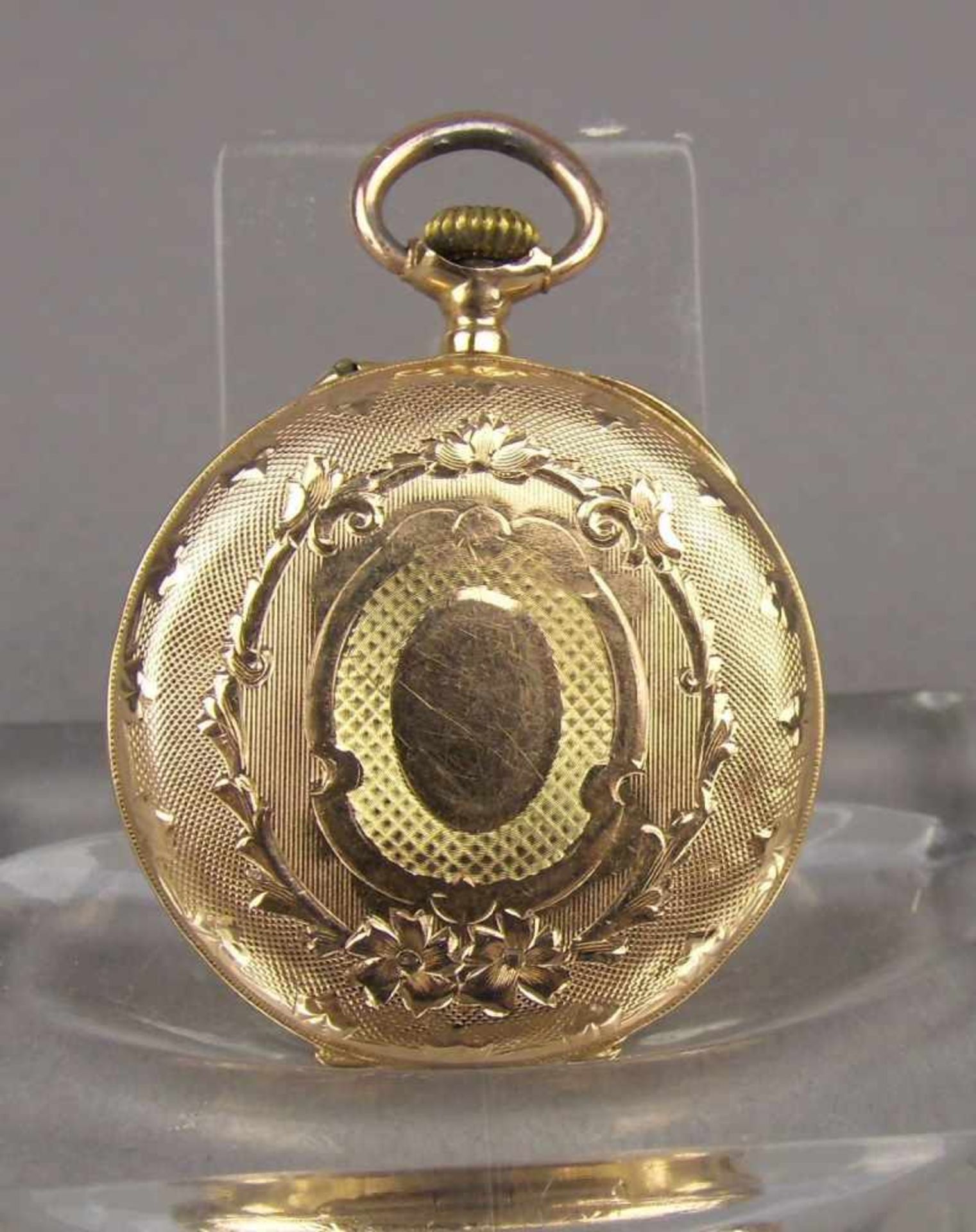 GOLDENE DAMEN-TASCHENUHR / HÄNGEUHR / open face pocket watch, um 1900, Schweiz, Handaufzug (Krone - Bild 3 aus 7