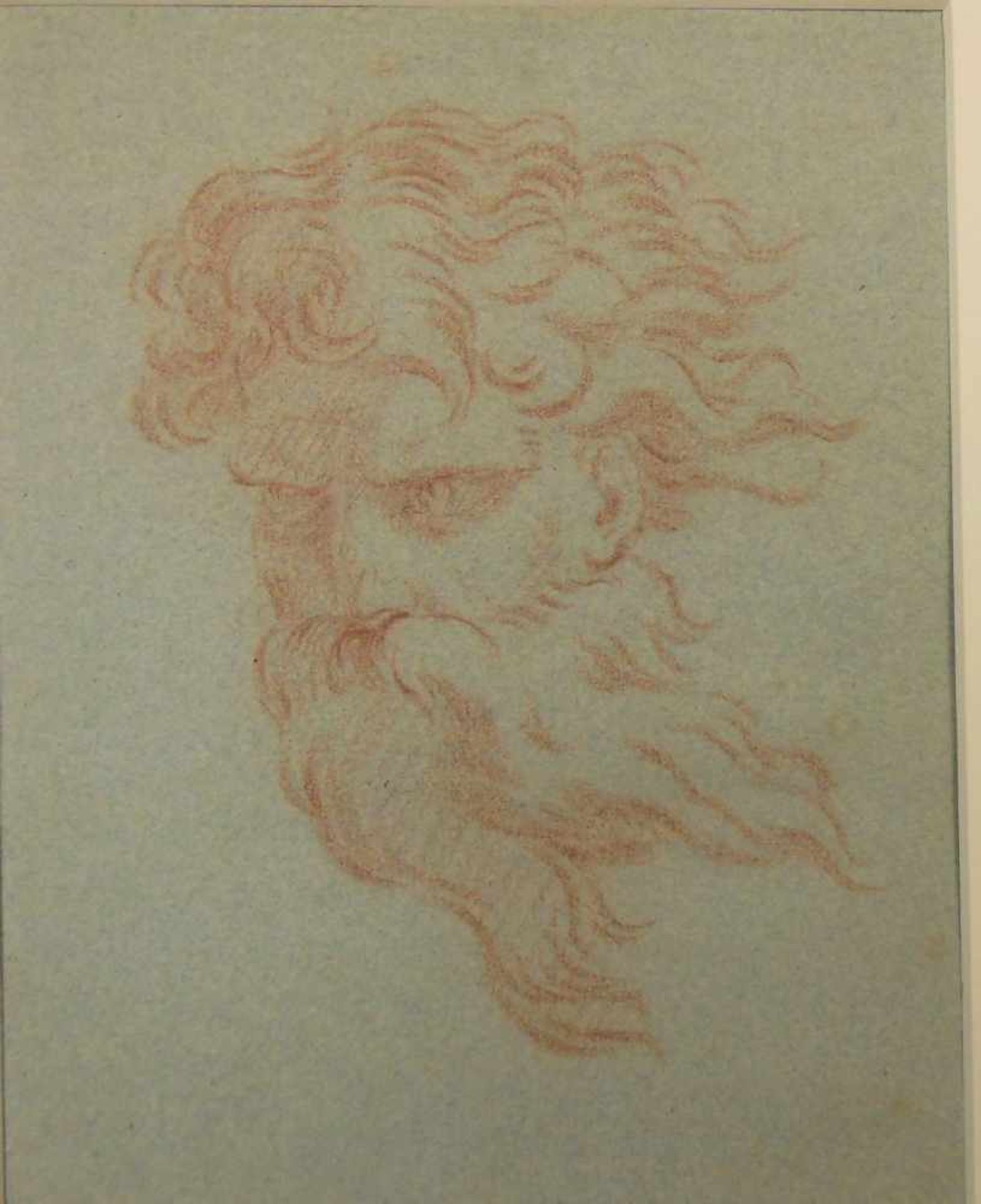 RÖTELZEICHNUNG: "Poseidon", revers mit Tusche signiert / bezeichnet "Chalony", 19. Jh.; bärtiger - Image 2 of 3