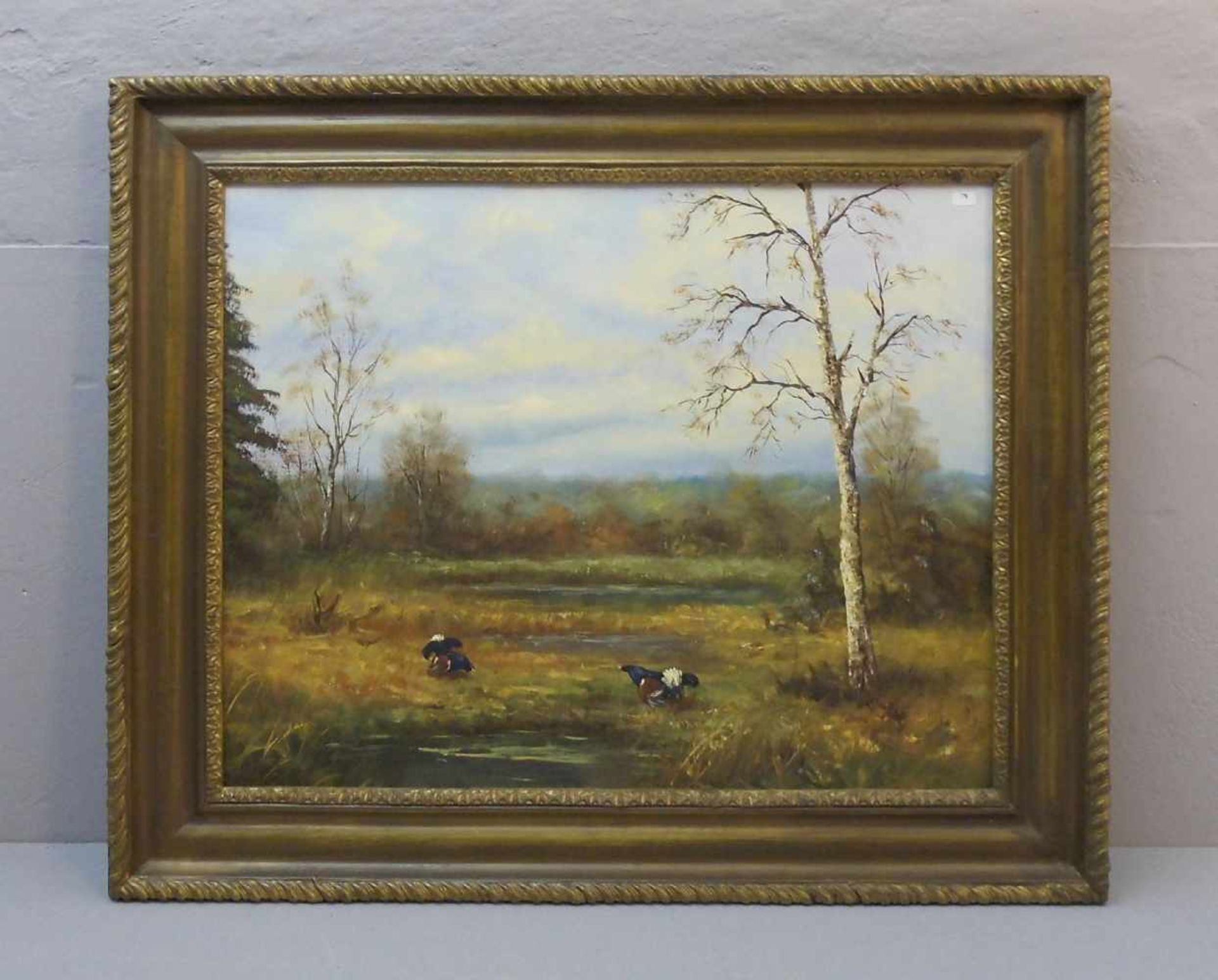 KUCZMANN, JOSEF (geb. 1929 in Oberschlesien), Gemälde / painting: "Landschaft mit Auerhähnen", Öl