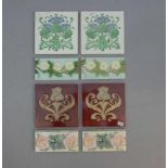 KONVOLUT VON 4 PAAR JUGENDSTIL - FLIESEN UND FLIESENBORDÜREN / art nouveau tiles, um 1900. Heller