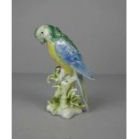 FIGUR: "PAPAGEI" / parrot porcelain figure, Porzellan, polychrom staffiert, unterglasurblau gem.,