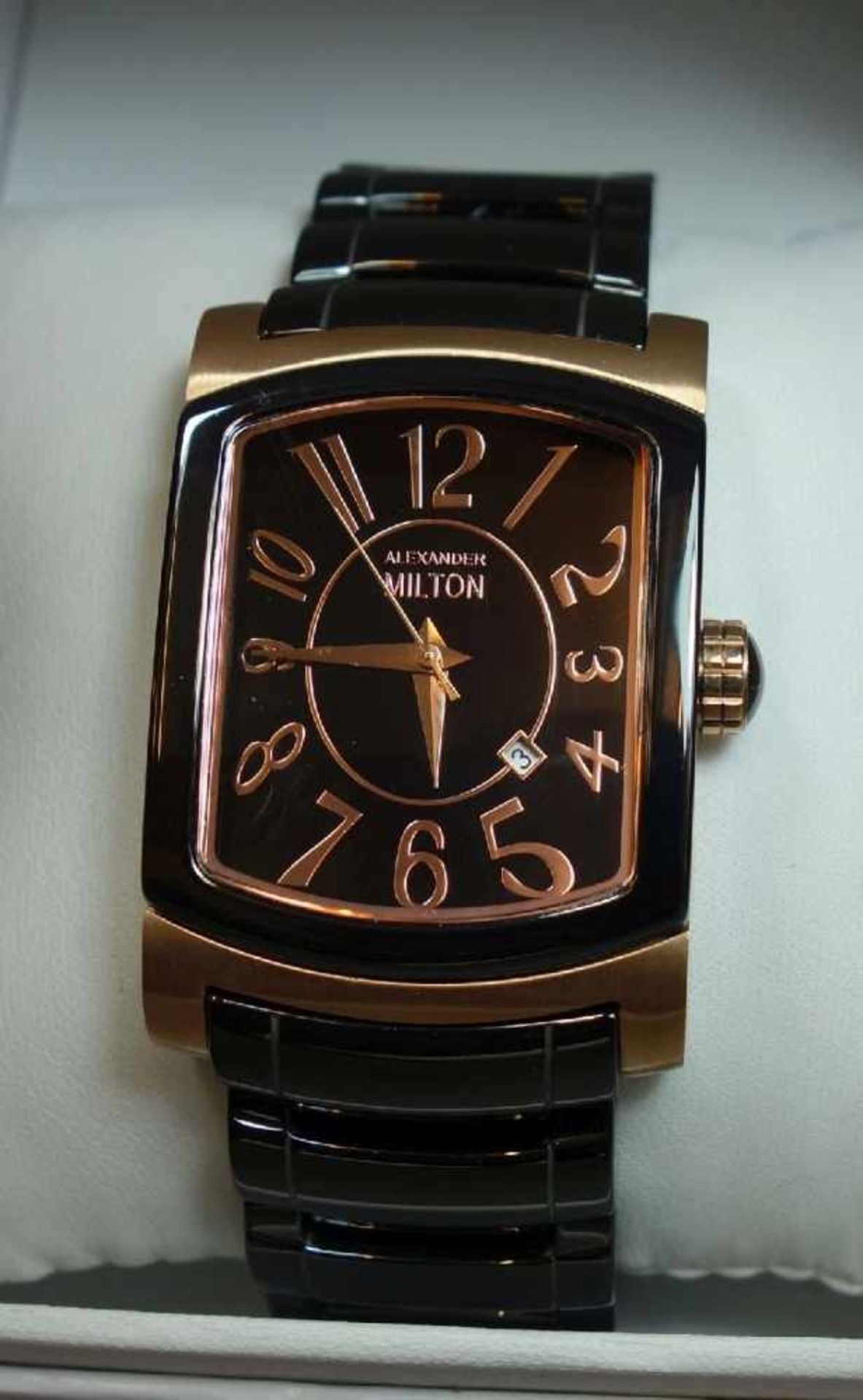 KERAMIK-ARMBANDUHR ALEXANDER MILTON / wristwatch, Quarz-Uhr, Manufaktur Alexander Milton /