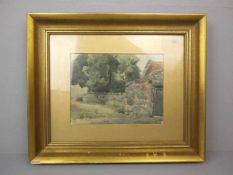 WELSH, EFFIE (19./20. Jh.), Aquarell: "Landschaft mit Natursteingebäude und ummauertem Garten", u.