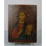 IKONE : Christus Pantokrator / icon, Tempera über Kreidegrund auf Holz, wohl 19. Jh., polychrom