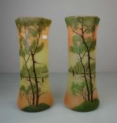 JUGENDSTIL VASENPAAR mit Landschaftsmotiv / pair of art nouveau vases with landscape, ungemarkt /
