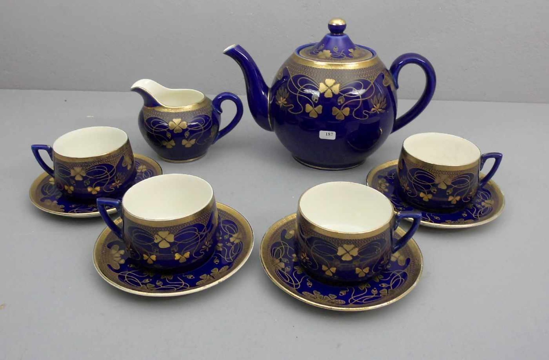 SAARGEMÜND JUGENDSTIL TEESERVICE / art nouveau tea set, um 1900, Keramik, heller Scherben,