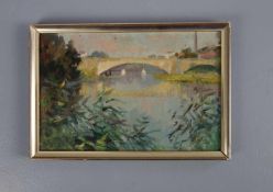 VON ASSAULENKO, ALEXEJ (Kiew 1913-1989 Kiel), Gemälde / painting: "Die Ems in Rheine: Blick auf