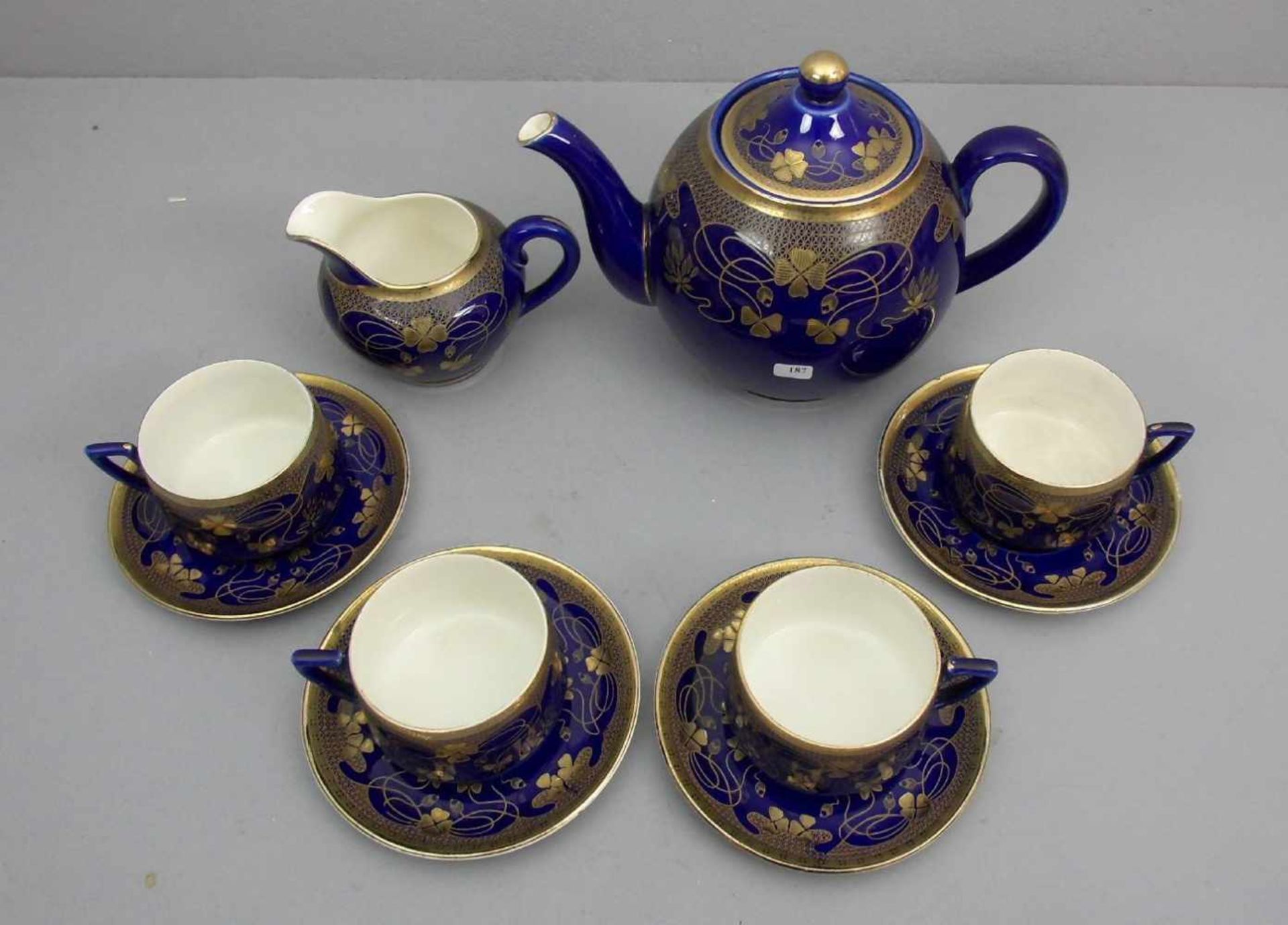 SAARGEMÜND JUGENDSTIL TEESERVICE / art nouveau tea set, um 1900, Keramik, heller Scherben, - Image 2 of 3